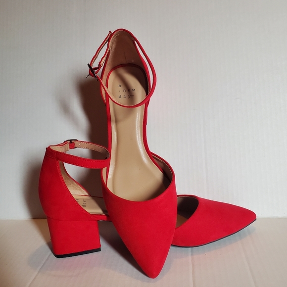 A New Day Shoes - A New Day Red Suede Block Heels 7.5